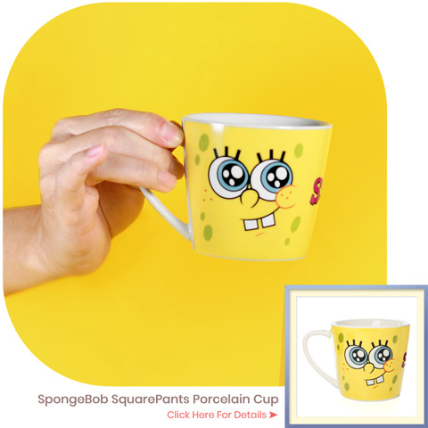 image of "Only few fingers into the cup ear" and demonstration by SpongeBob SquarePants Porcelain Cup - click here for details